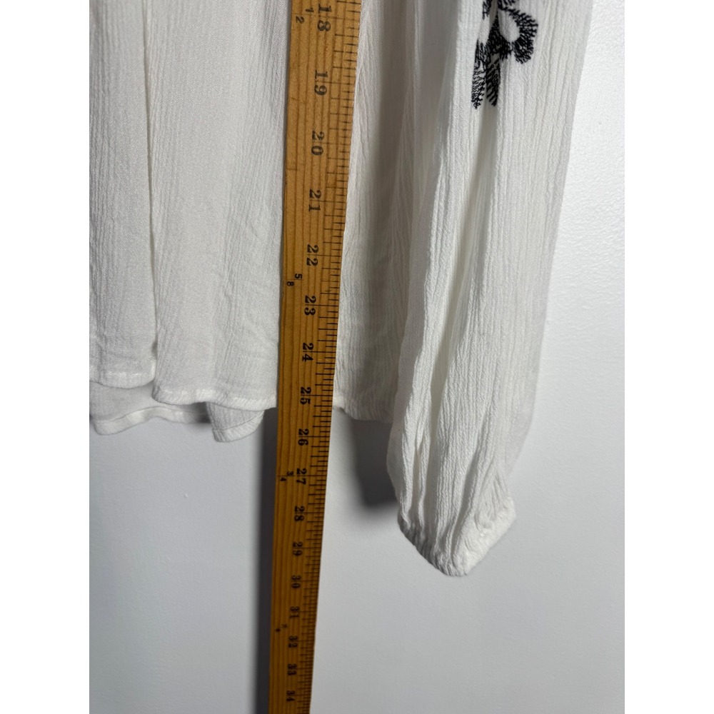 Bohemian Free People Womens Large Blouse White Embroidered Henley Peasant Top - Picture 5 of 8